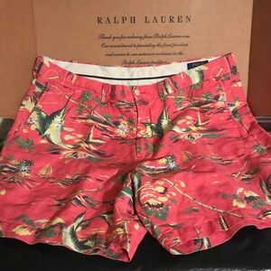 Polo Ralph Lauren Shorts Mens 38 Pink Straight Fit Linen Tropical Marlin